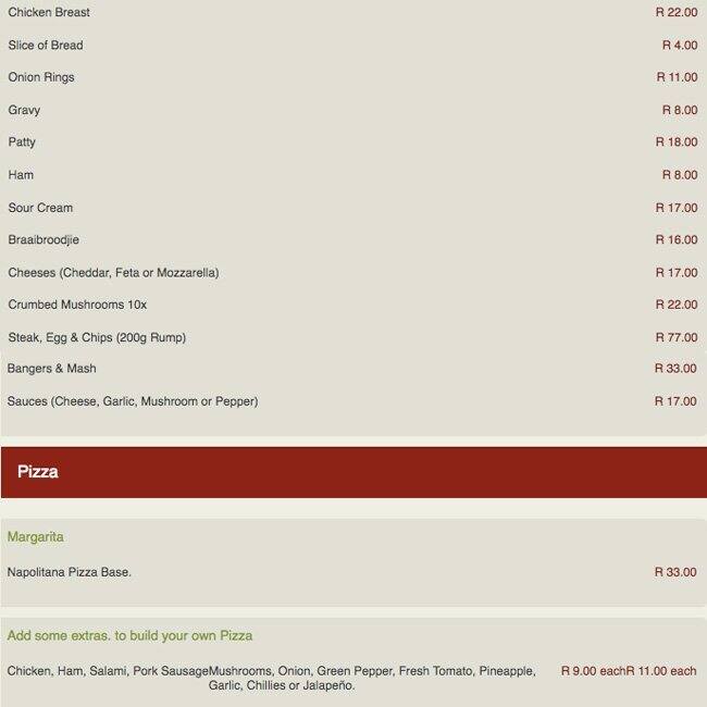 Speisekarte von Pepper Chair Restaurant, Centurion