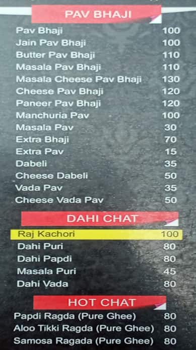 Sri Narsing bhelpuri menu