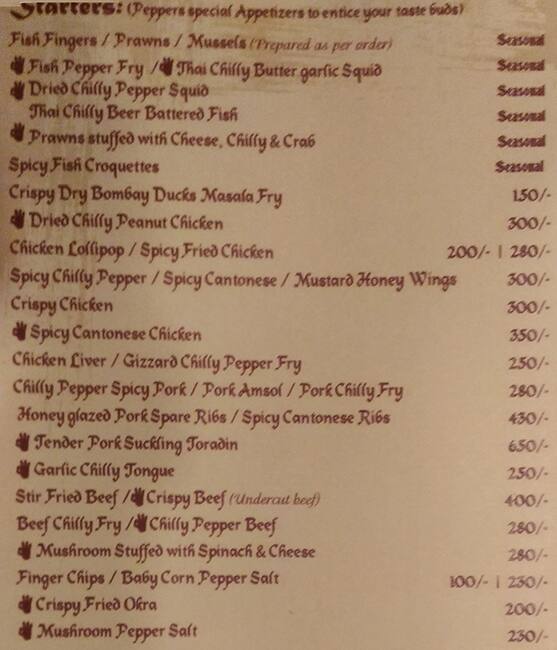 Peppers Menu, Menu for Peppers, Margao, Goa Zomato
