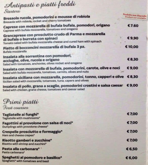 Menu di Sky Lounge Bar 