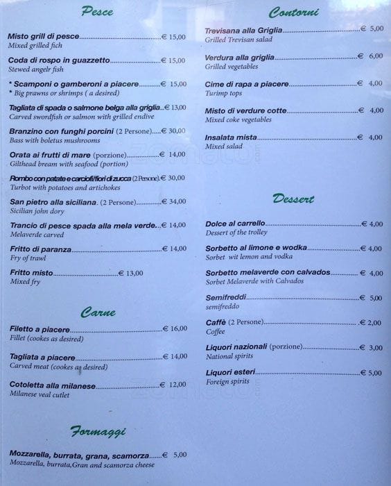 Menu di La Melaverde 