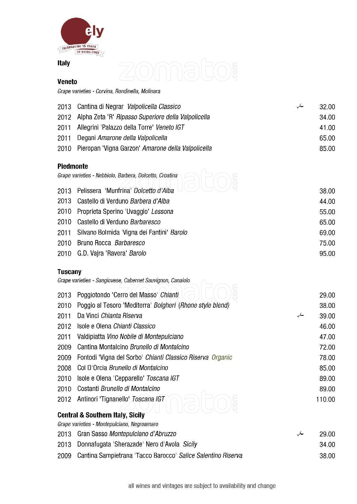 Menu at ely bar & brasserie, Dublin