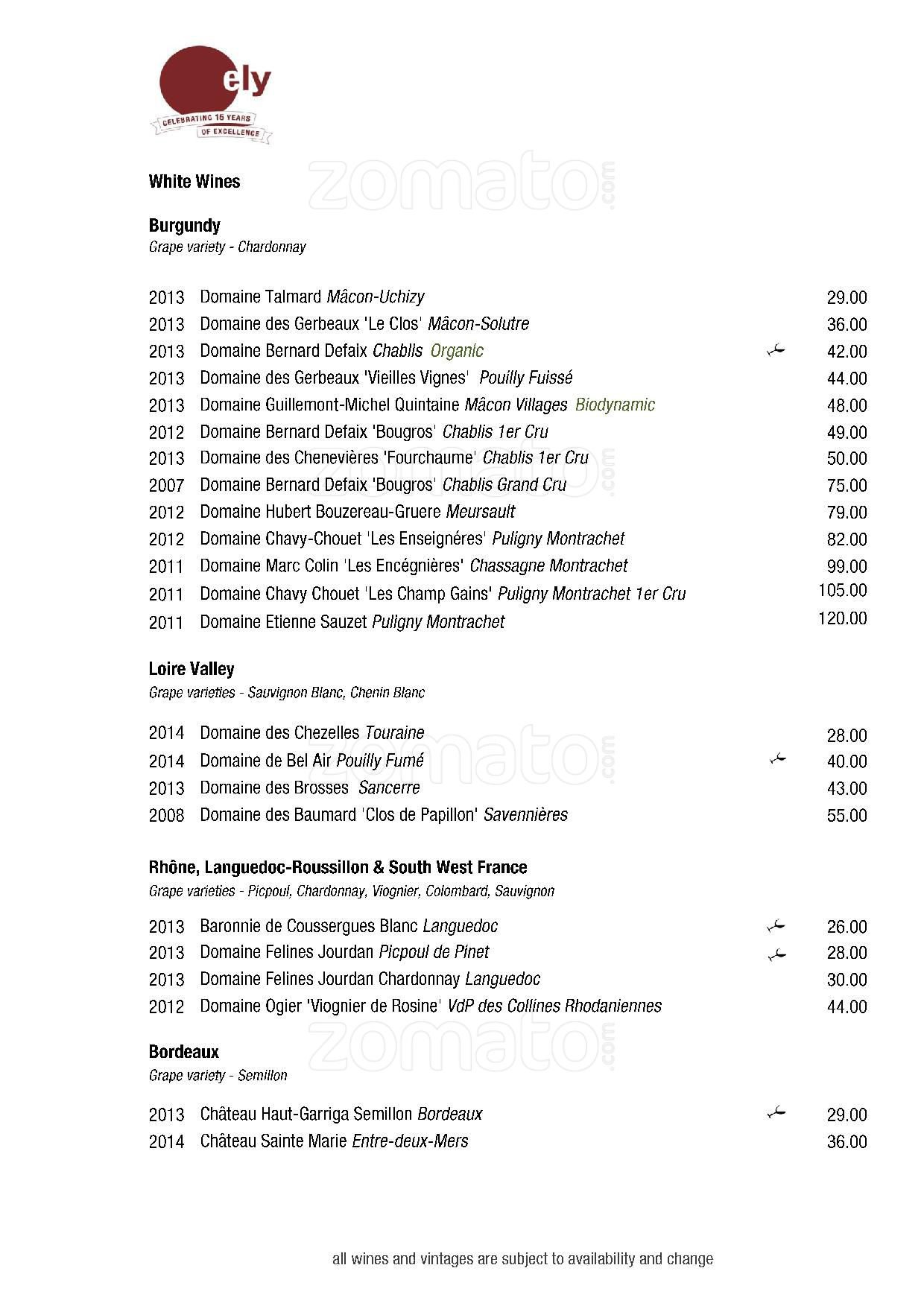 Menu at ely bar & brasserie, Dublin