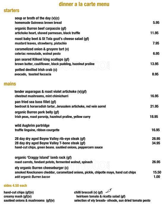 Menu at ely bar & brasserie, Dublin