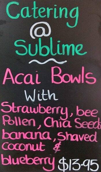 Sublime Cafe & Caterers Richmond menu