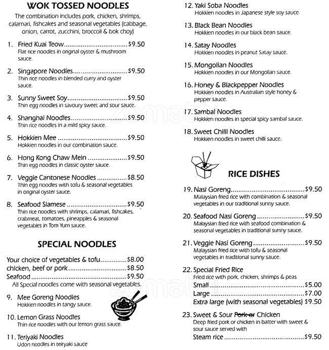 Sunnys Noodle & Sushi Bar Menu Urbanspoon/Zomato
