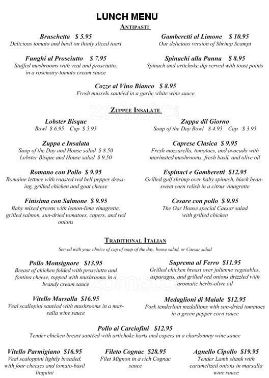 Menu at The Oar House pub & bar, Rockwall