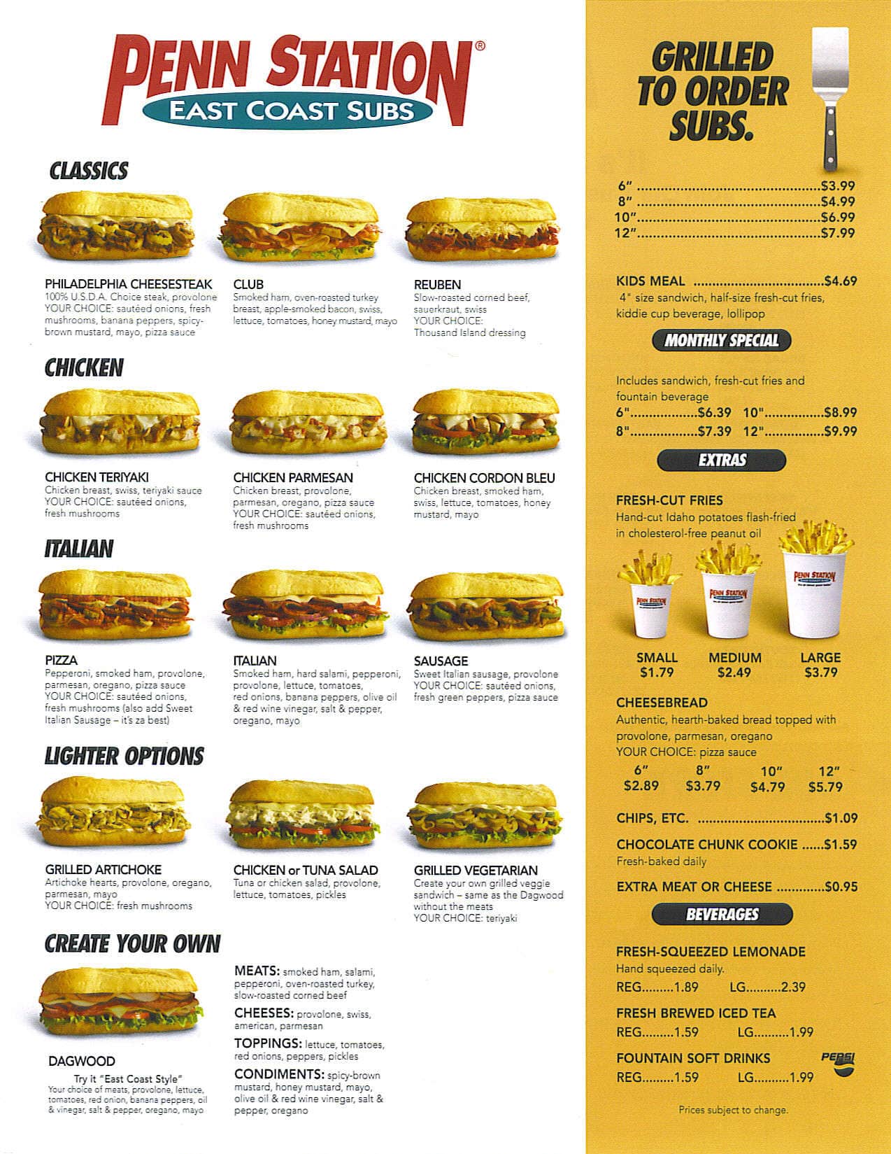 sandwich penn station menu