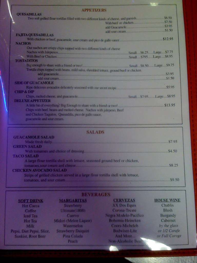 Chepo's Mexican menu, Menu restauracji Chepo's Mexican, Eagle River