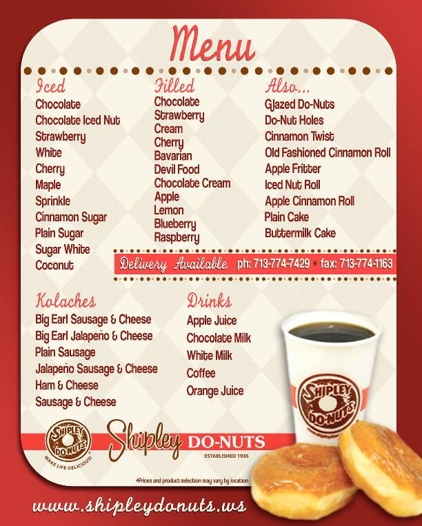 Shipley DoNuts Menu, Menu for Shipley DoNuts, Corpus Christi, Corpus Christi Urbanspoon/Zomato