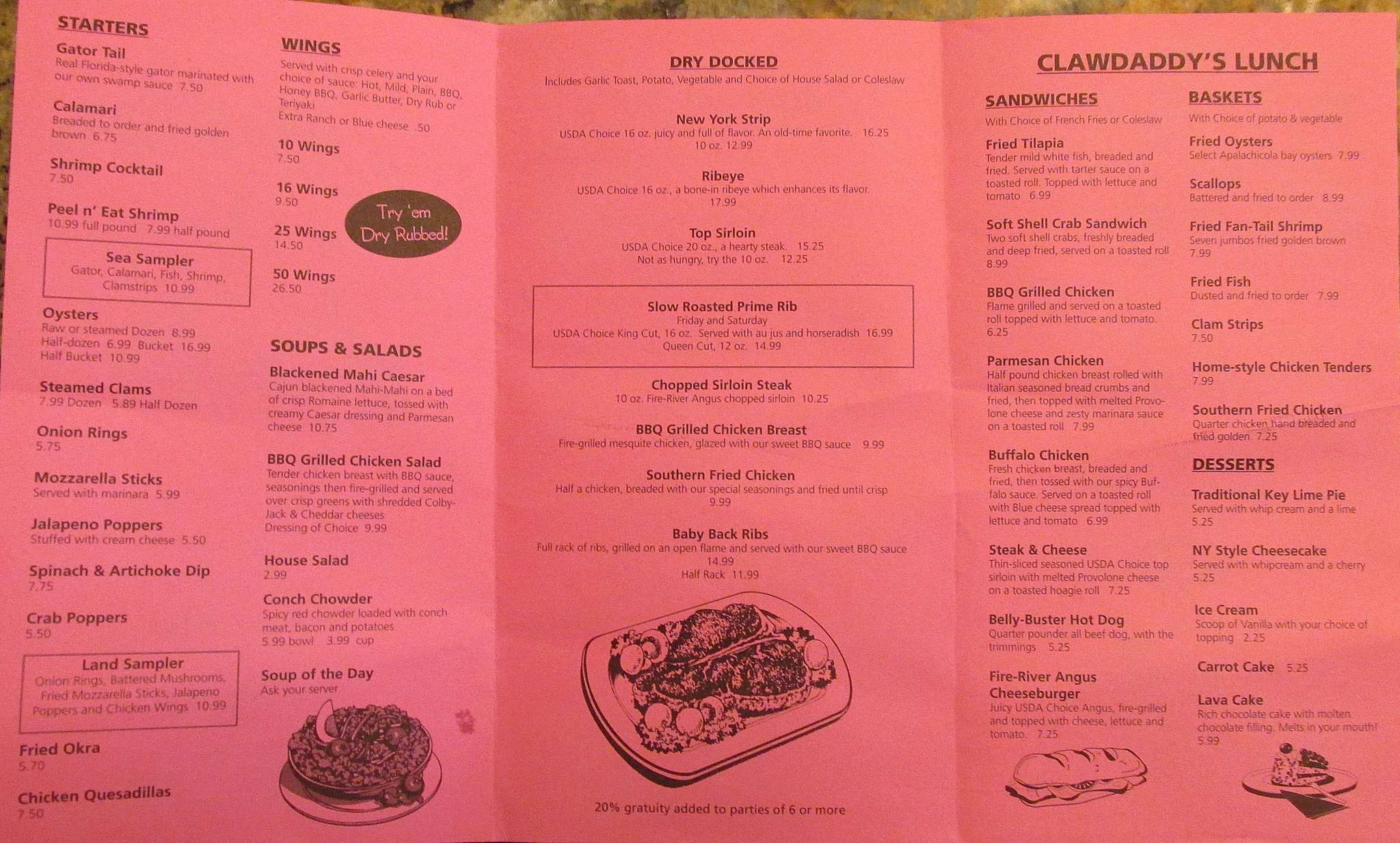 Menu at Claw Daddy's Raw Bar & Grill, Crystal River