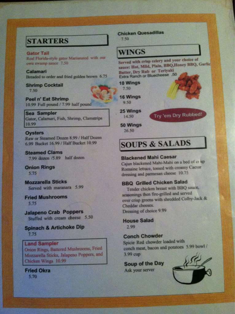Menu at Claw Daddy's Raw Bar & Grill, Crystal River