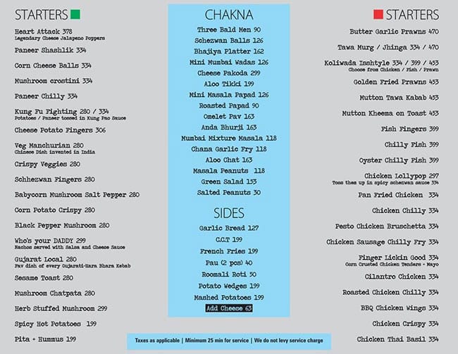 Menu at Score Sports Bar, Mumbai, 107 Palm Spring