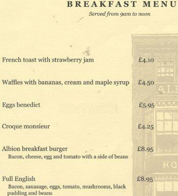 Menu at The Albion pub & bar, Epsom, 134 High Street