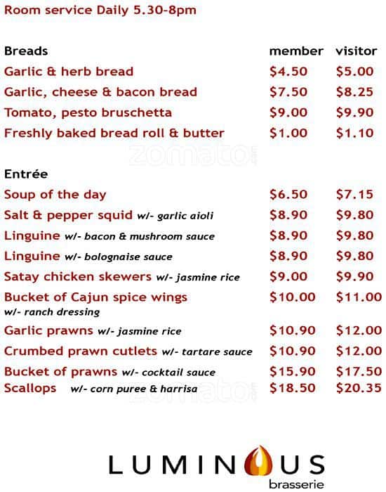 Luminous Brasserie Menu, Menu for Luminous Brasserie, West Gosford, West Gosford Urbanspoon/Zomato