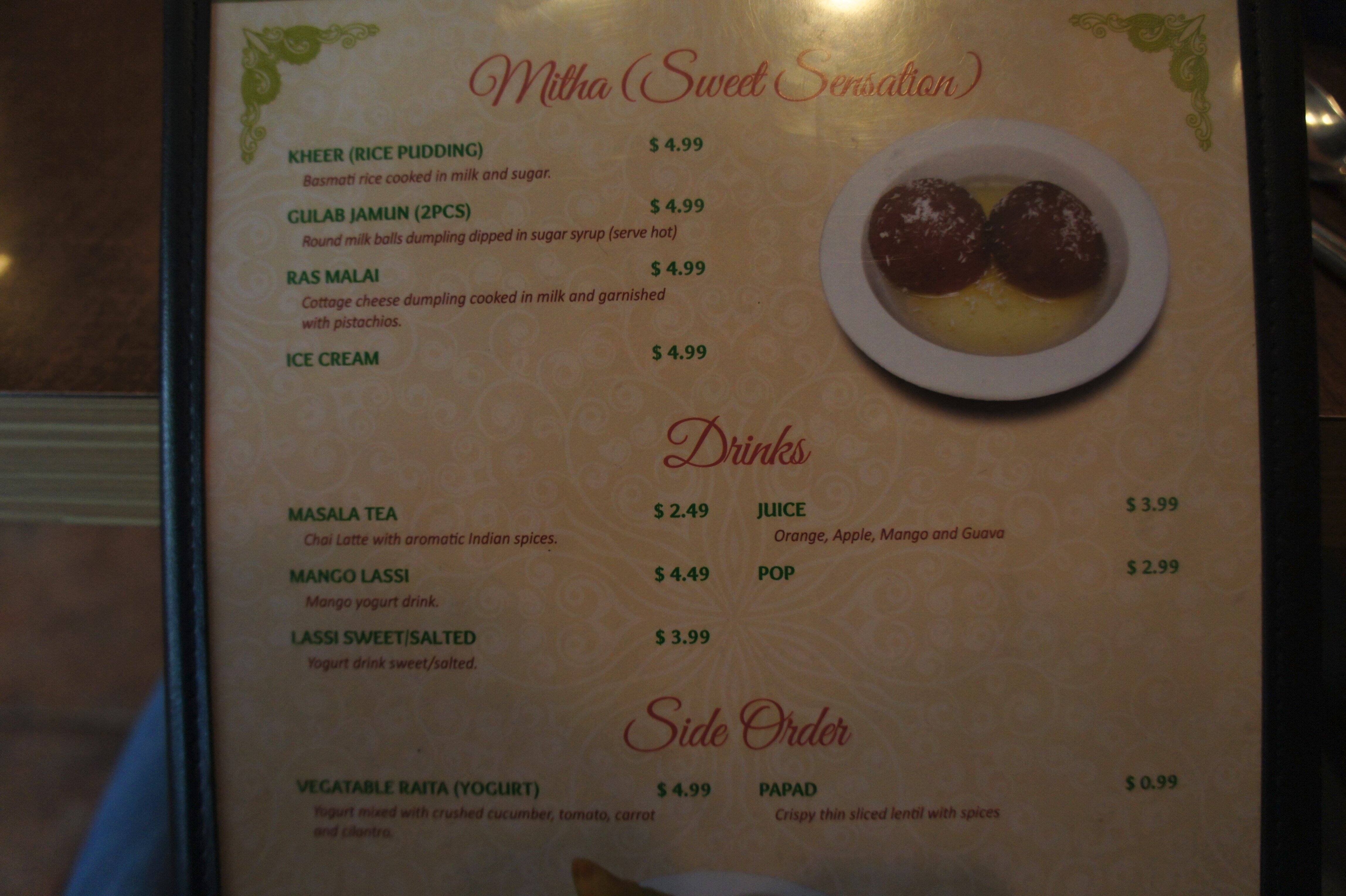 Curry Corner menu