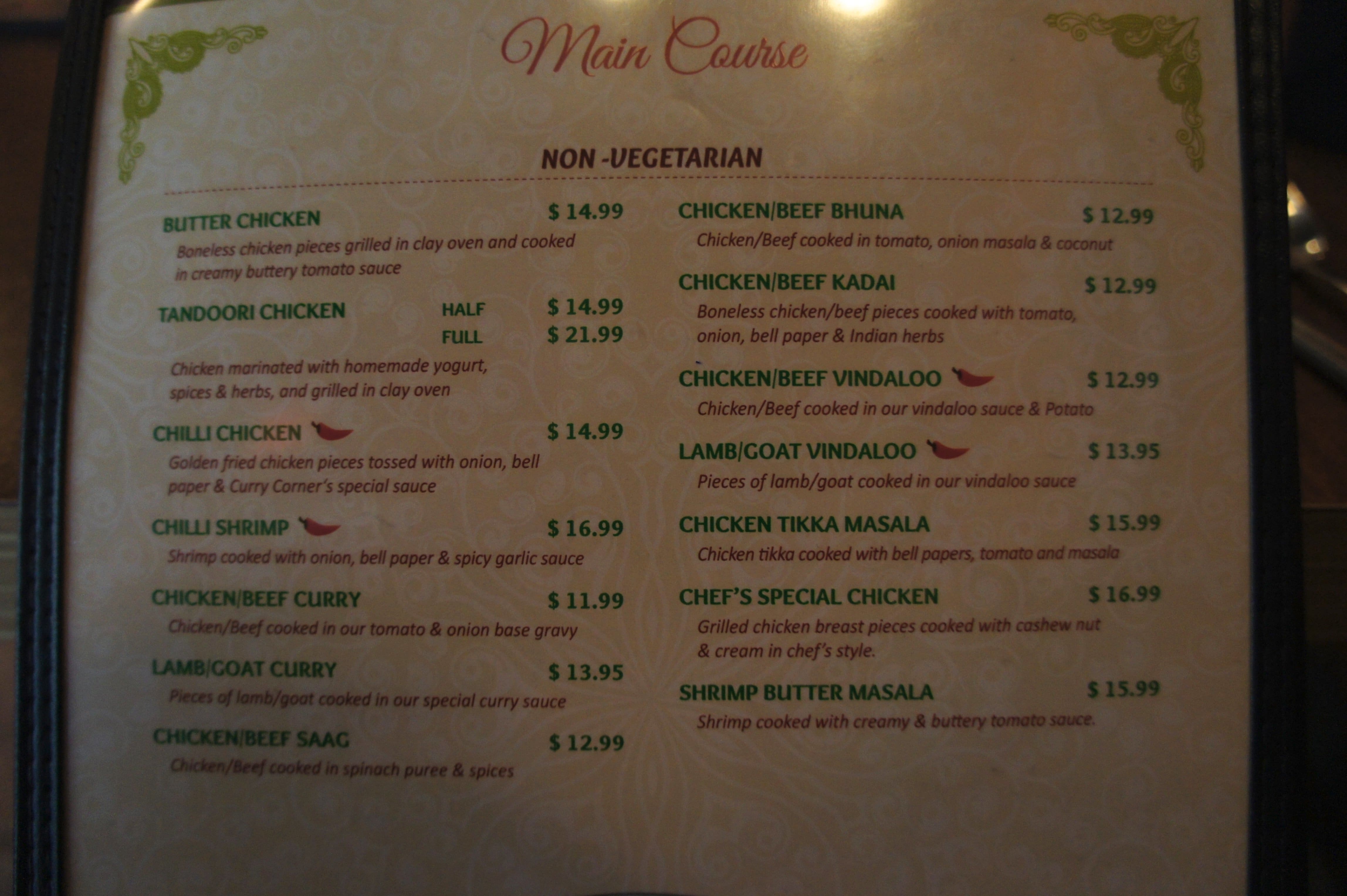 Curry Corner menu