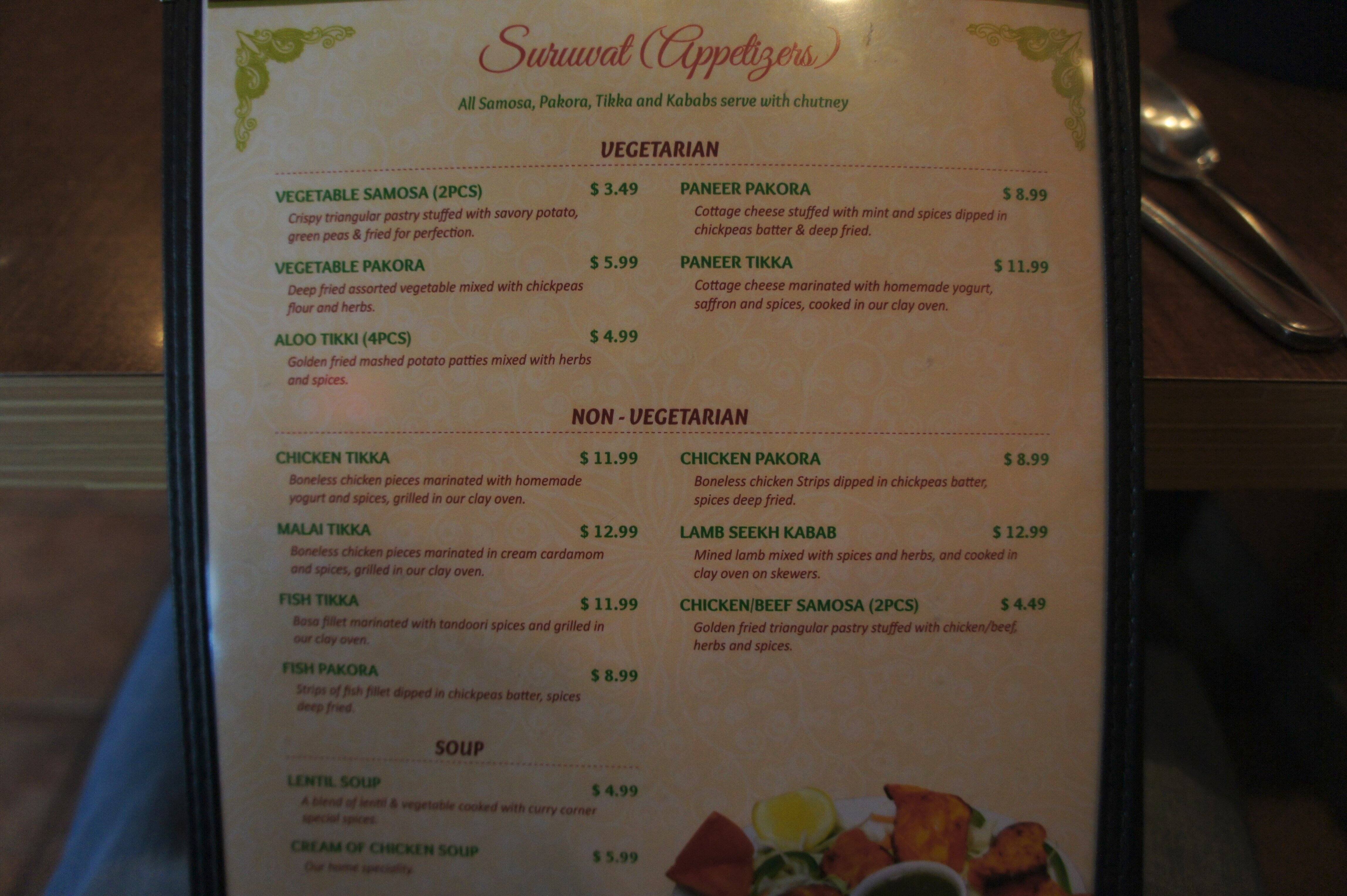 Curry Corner menu