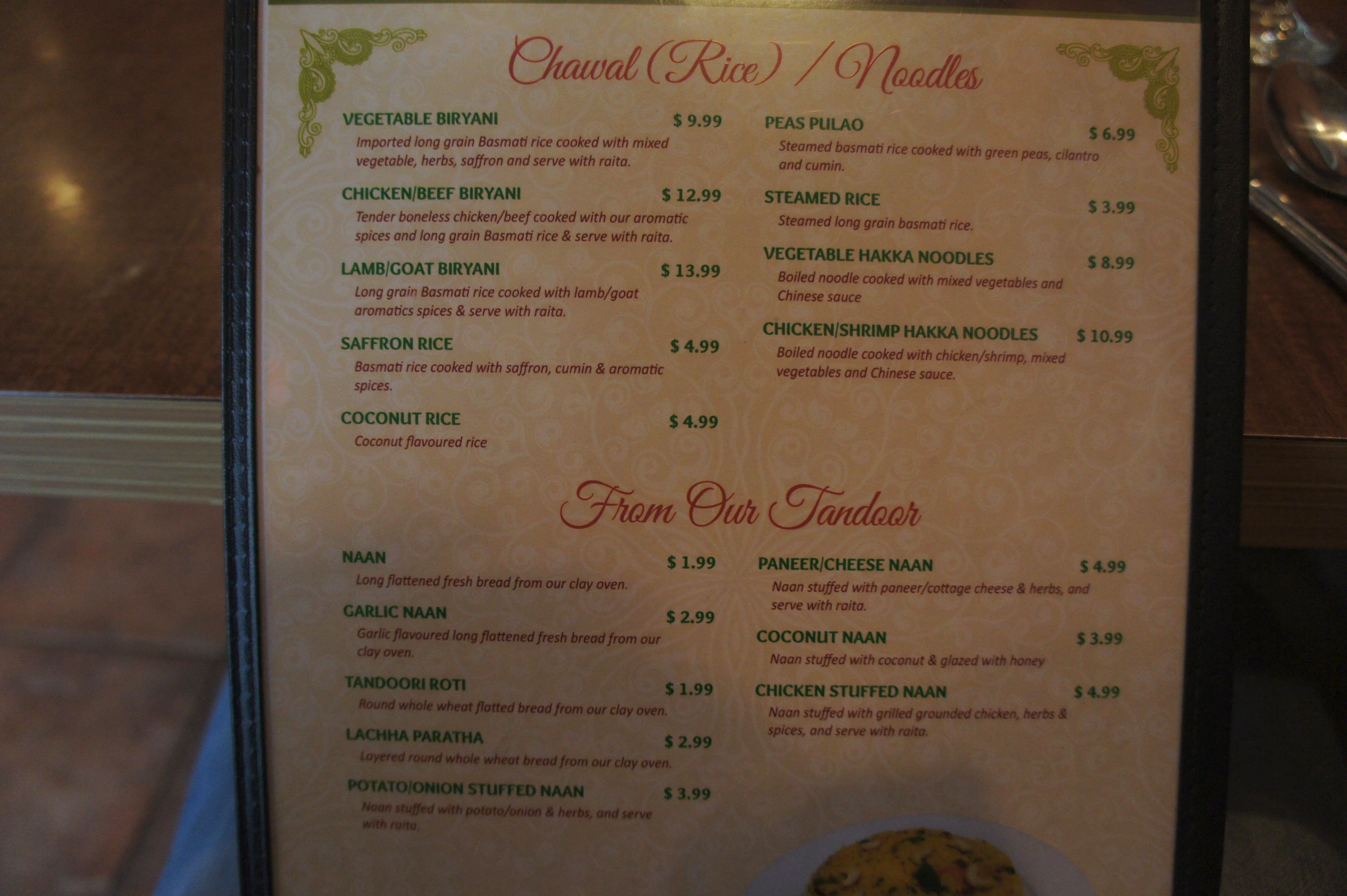 Curry Corner menu