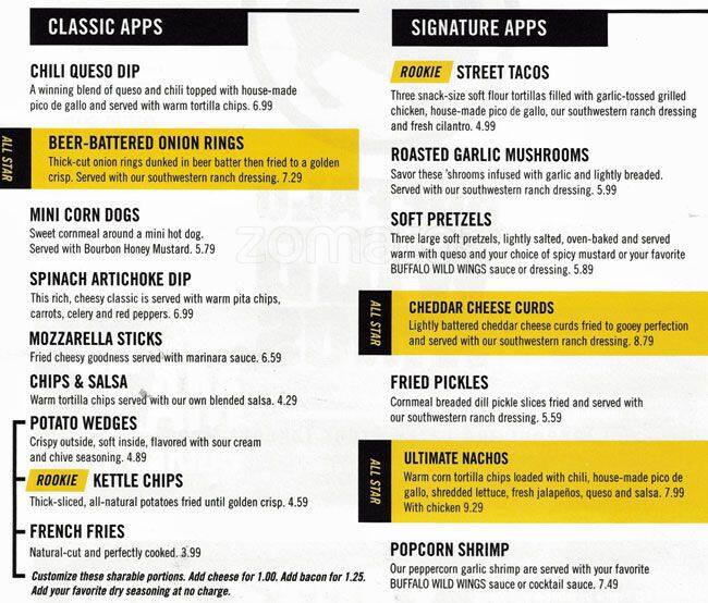 Menu at Buffalo Wild Wings pub & bar, Waukegan, Fountain Square Pl