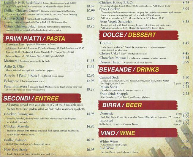 Menu at Pizzelle Di North Beach pizzeria, San Francisco