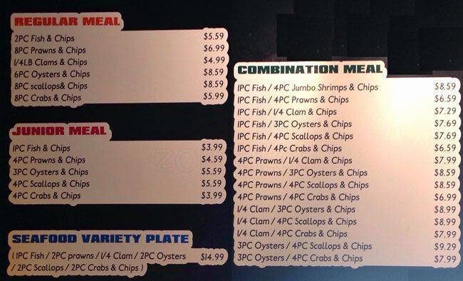 London FishnChips Menu, Menu for London FishnChips