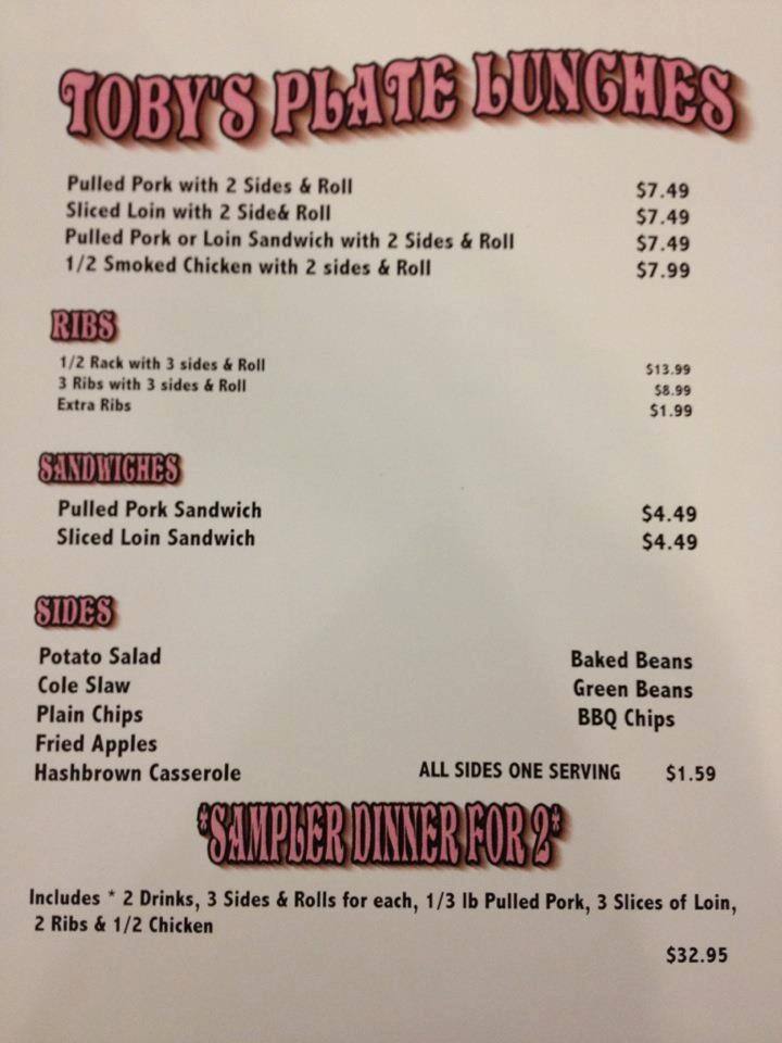 Smokin' Tobys Menu, Menu for Smokin' Tobys, Greenville, Greenville