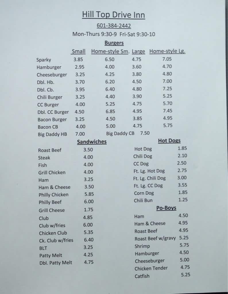 Hilltop Drive Inn Menu, Menu for Hilltop Drive Inn, Bude, Bude