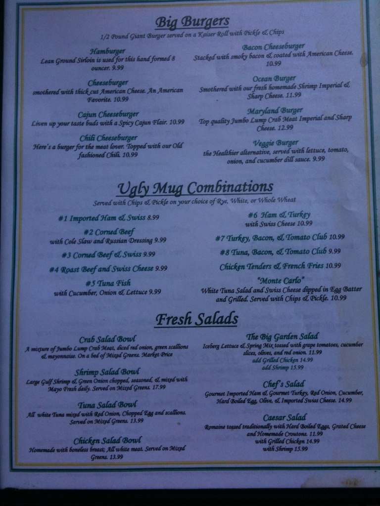 Menu at Ugly Mug pub & bar, Cape May