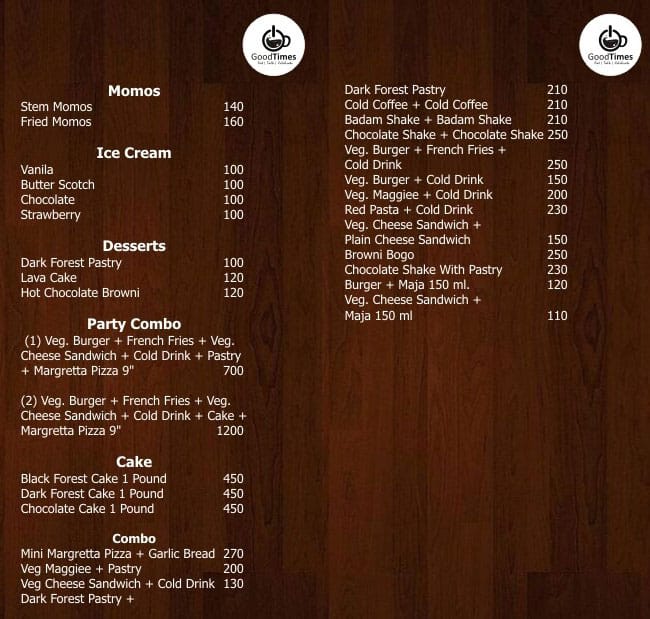 Good Times Cafe Menu Menu For Good Times Cafe Rangbari Kota