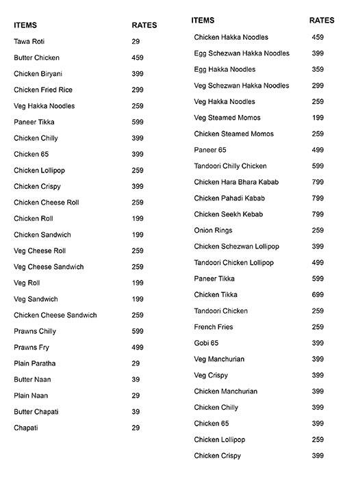 Menu of Fusion Of Taste, Anjuna, Goa