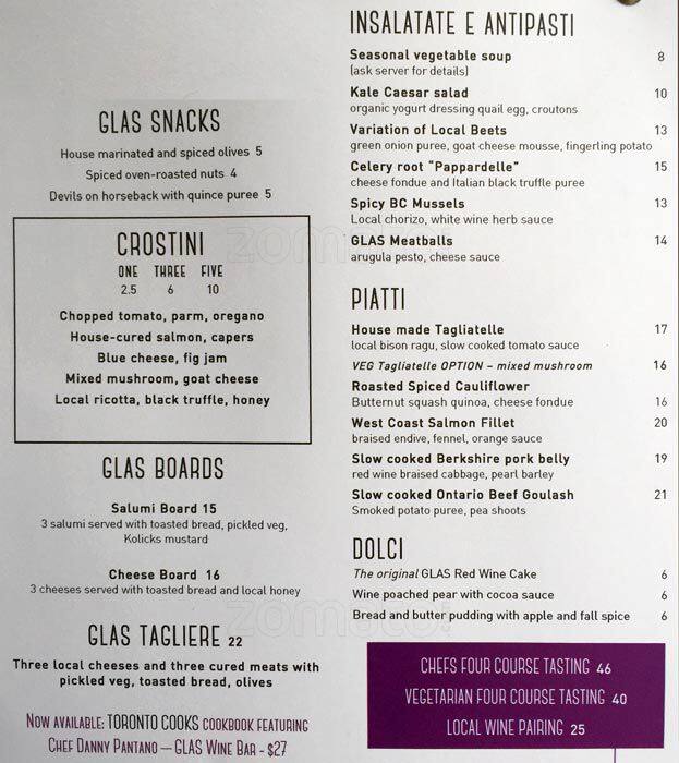 Glas Wine Bar Menu, Menu for Glas Wine Bar, Leslieville, Toronto