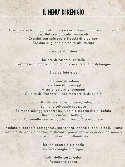 Menu de Remigio Enoteca