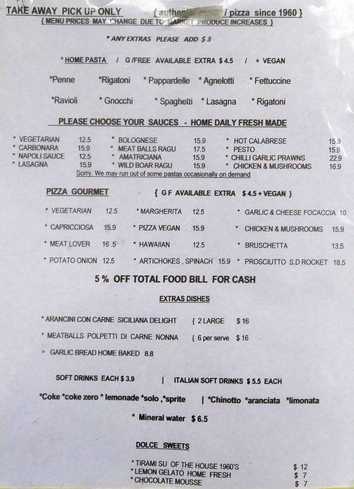 Menu at The Olive Jar pizzeria, Carlton, 168/170 Rathdowne St