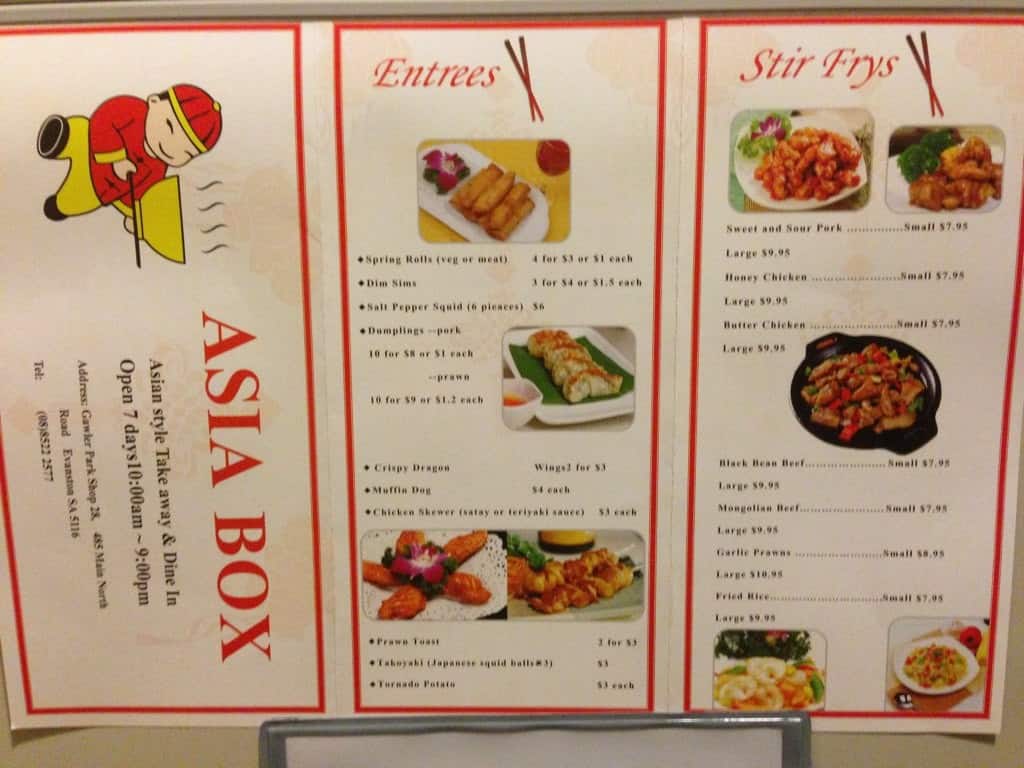 Menu at Asia Box restaurant, Evanston