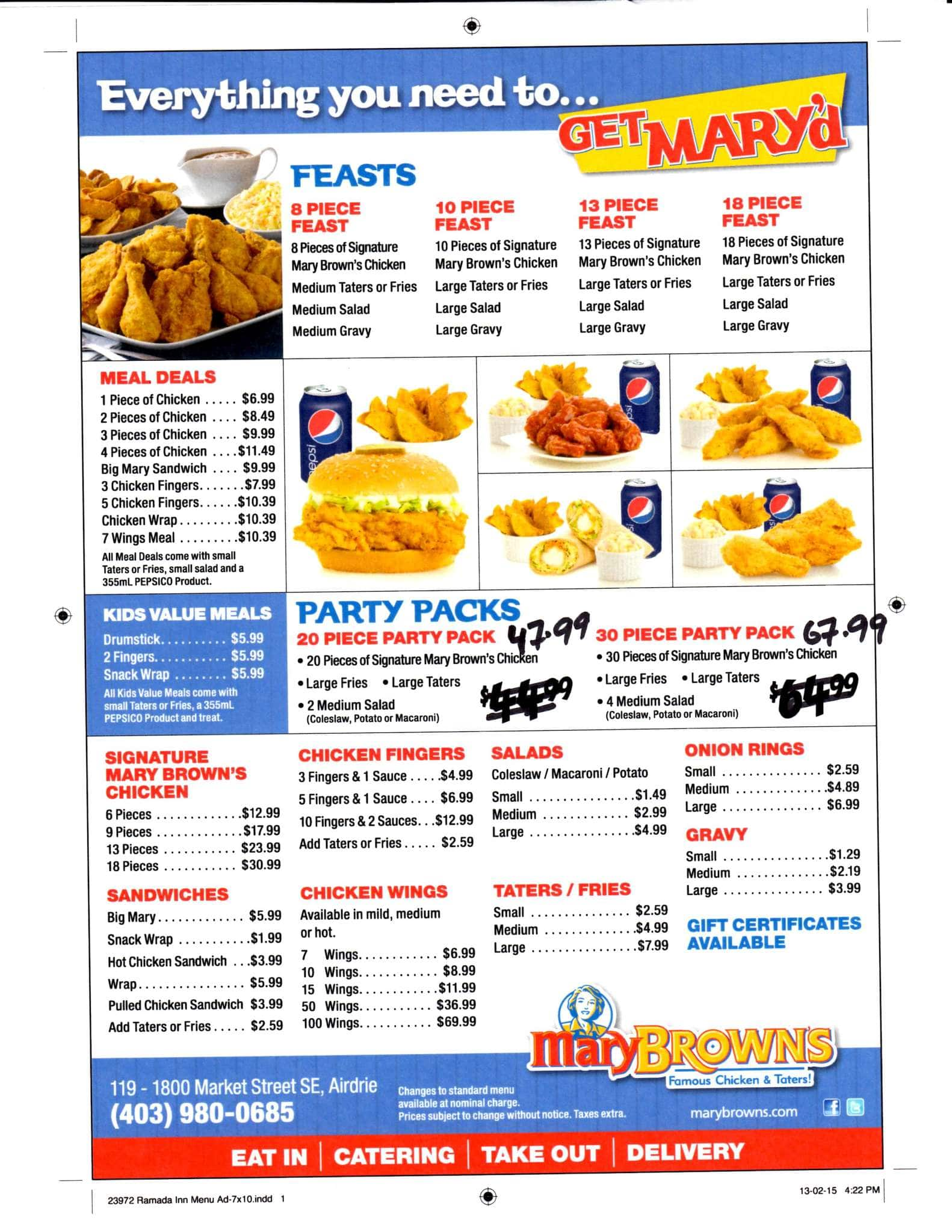 Mary Brown's Chicken Menu