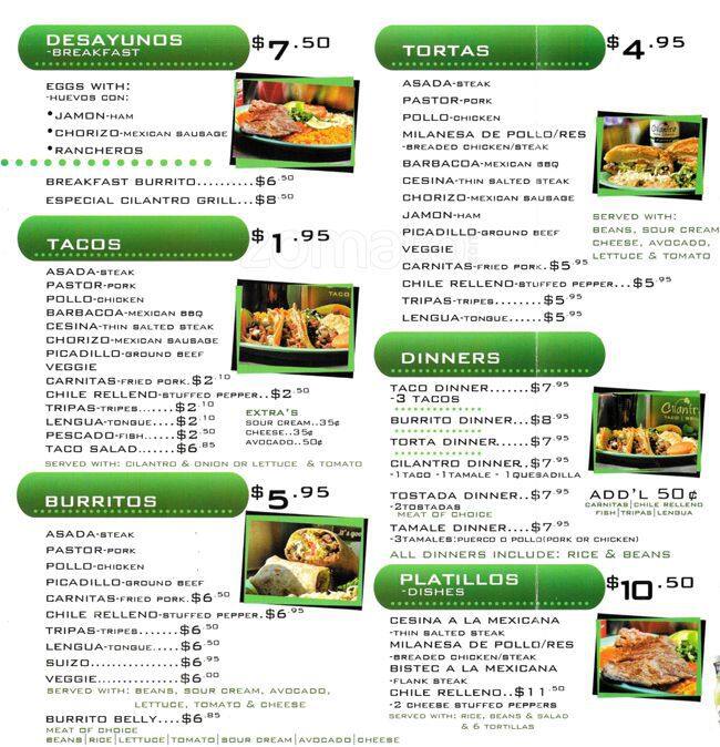 Cilantro Grill Menu, Menu for Cilantro Grill, Stone Park, Chicago