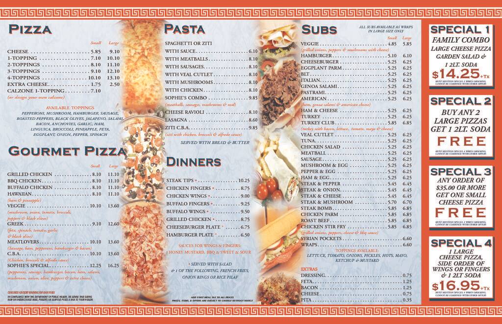 Sophie's Pizza Menu, Menu for Sophie's Pizza, Easton, Boston