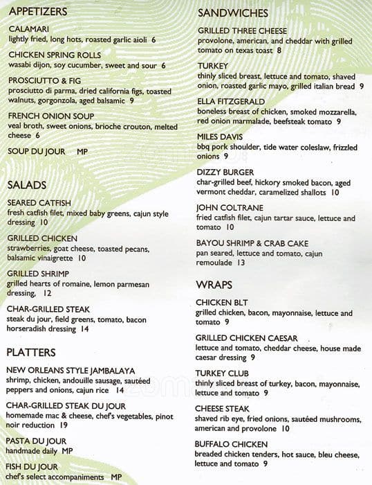 Chris' Jazz Café Menu Urbanspoon/Zomato