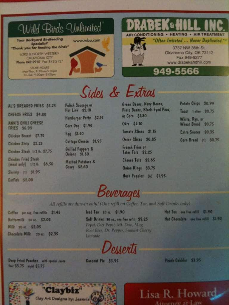 Menu At Anns Chicken Fry House Restaurant Oklahoma City