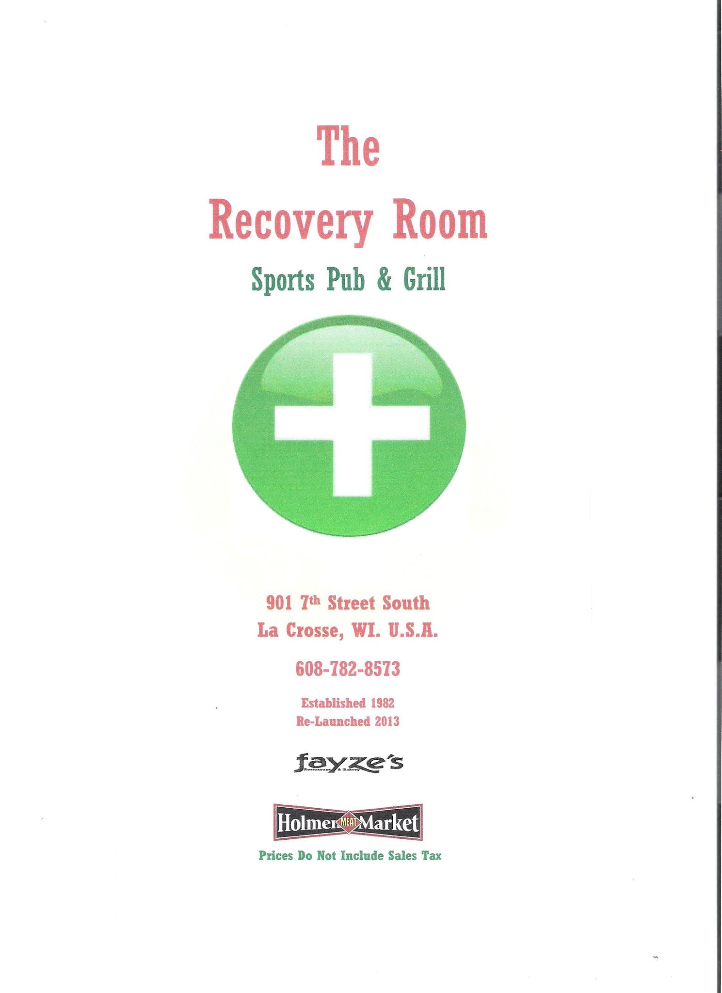 Menu At Recovery Room Pub Bar La Crosse