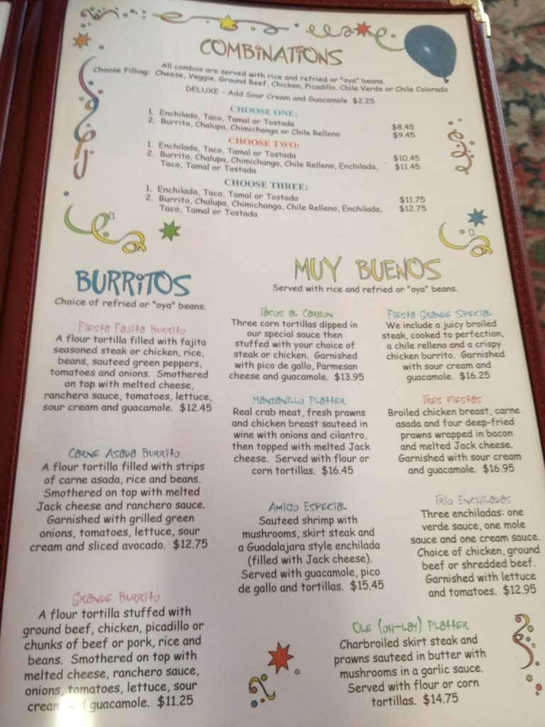 Menu at Fiesta Grande restaurant, Spokane Valley