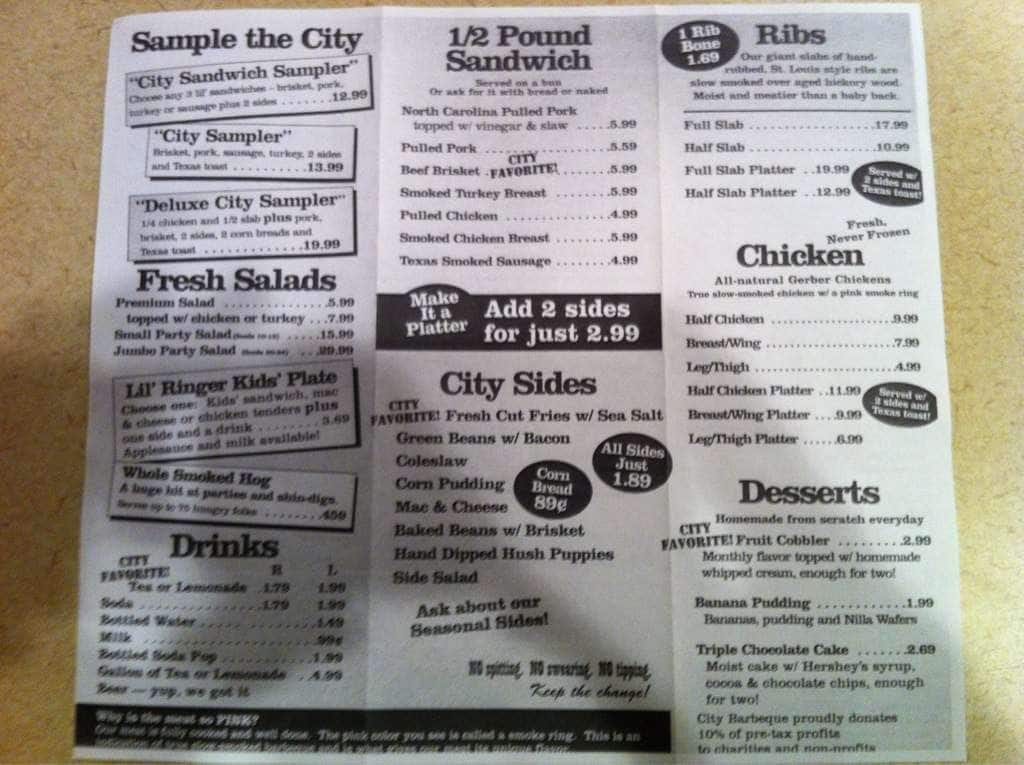 City Barbeque Menu Menu For City Barbeque Toledo Toledo Urbanspoon