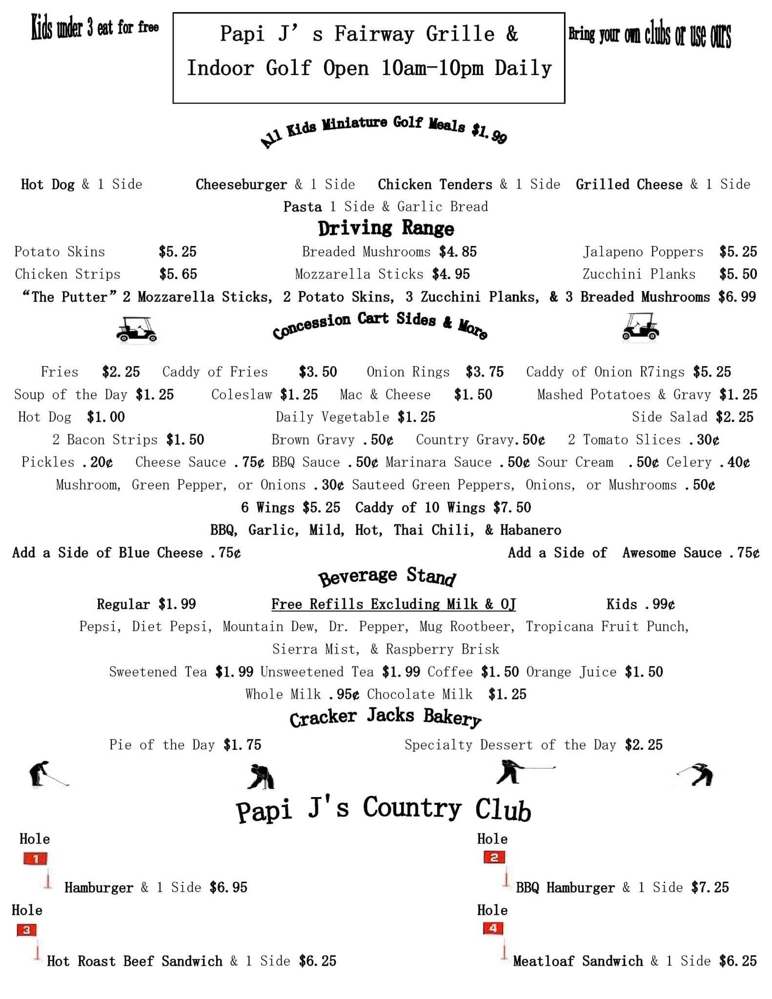 Menu at Papi J's Fairway Grille LLC restaurant, Weirton