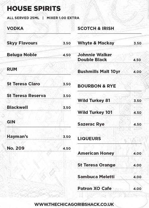 Menu at Chicago Rib Shack Clapham BBQ, London, Arch 642