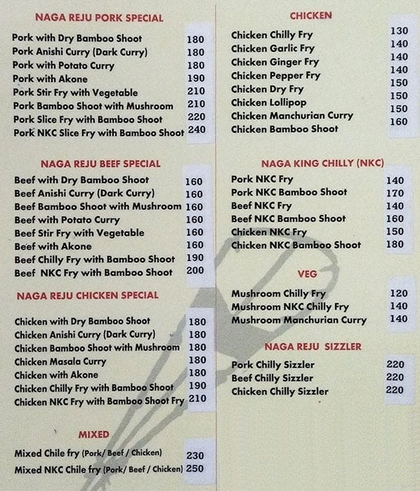 Naga Reju Fast Food menu