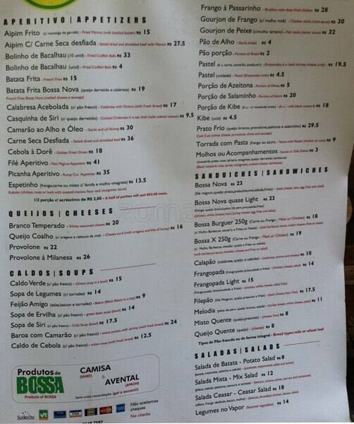 Ponto da Bossa Nova cardápio