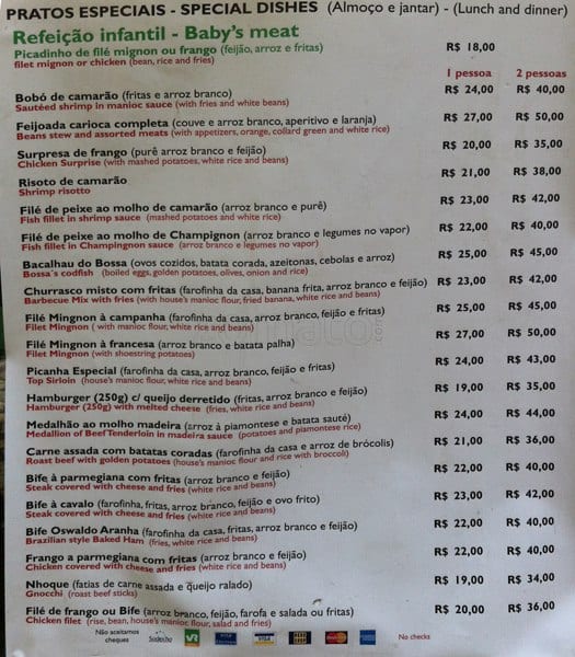 Ponto da Bossa Nova cardápio