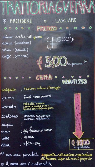 Menu di Trattoria Guerra 