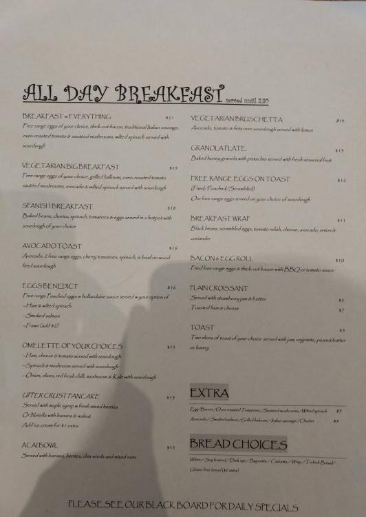 Upper Crust Boulangerie Menu, Menu for Upper Crust Boulangerie